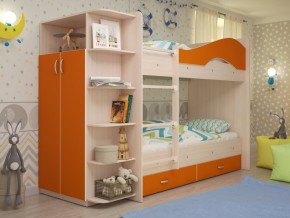 Кровать 2-х ярусная Мая с ящиками и шкафом на латофлексах оранж в Югорске - yugorsk.magazinmebel.ru | фото - изображение 1