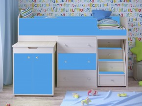 Кровать чердак Малыш 80х180 Дуб молочный, Голубой в Югорске - yugorsk.magazinmebel.ru | фото