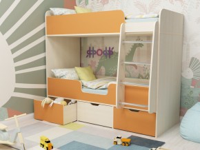 Кровать двухъярусная Малыш двойняшка дуб молочный-оранжевый в Югорске - yugorsk.magazinmebel.ru | фото - изображение 1
