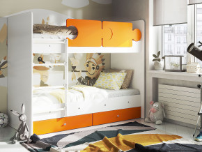 Кровать двухъярусная Тетрис латы с бортиками белый-оранжевый в Югорске - yugorsk.magazinmebel.ru | фото
