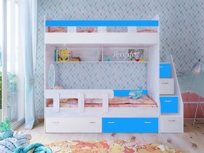 Кровать двухъярусная Юниор 1 винтерберг-белый с голубым в Югорске - yugorsk.magazinmebel.ru | фото